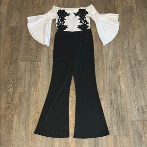 Black and White Jumpsuit with Floral Lace